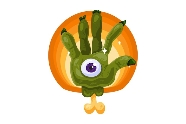 Groene zombiehand voor halloween-wenskaart