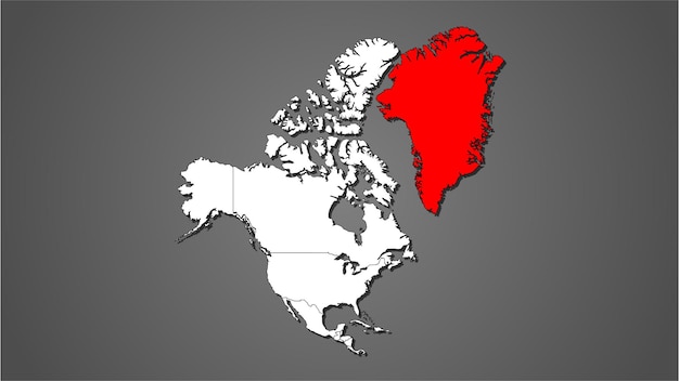 Vector groenland landkaart rood gemarkeerd op noord-amerika continent kaart vector achtergrond