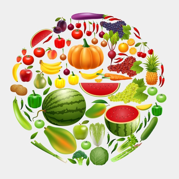 Groente- en fruitcirkel voor een gezonde levensstijl