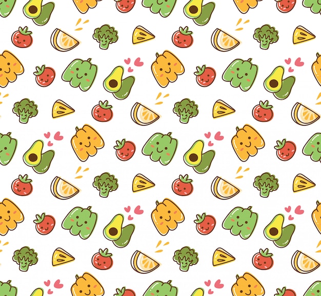 Groenten en fruit kawaii achtergrond