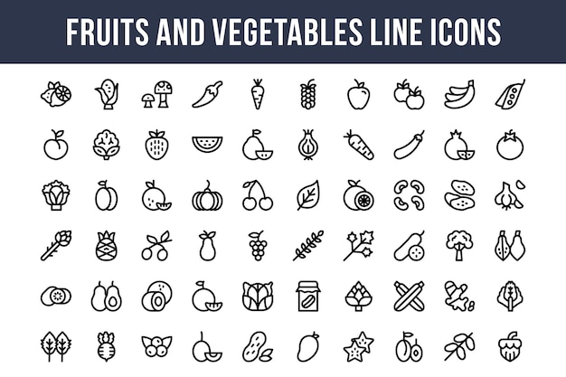 Groenten en Fruit Lijn Pictogrammen