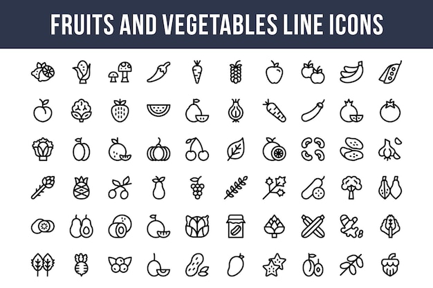 Groenten en Fruit Lijn Pictogrammen