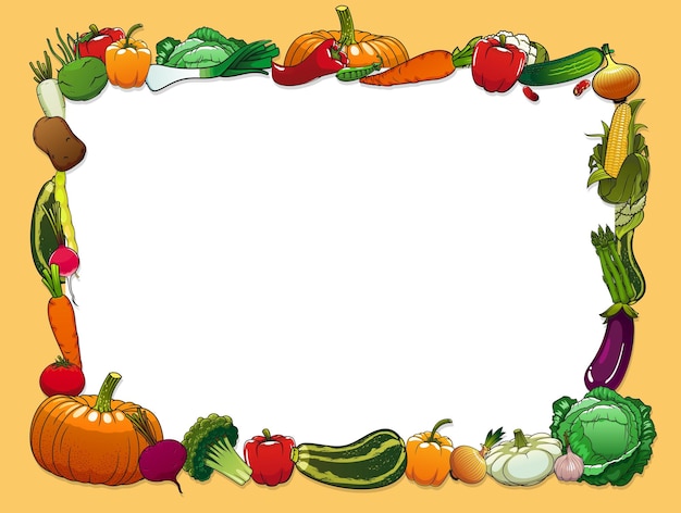 Groenten frame met boerderij en tuin vers voedsel