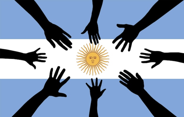 Vector groep argentinië mensen verzamelen handen vector silhouet eenheid of steun idee