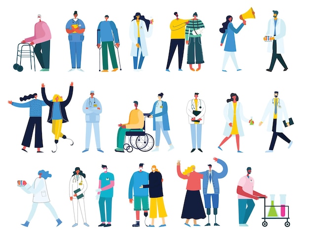 Groep artsen en verpleegsters en medisch personeel. Medisch team concept in platte ontwerp mensen karakter.
