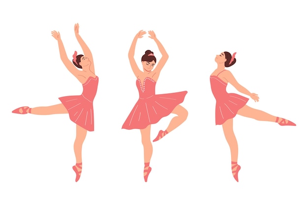 Groep ballerina's geïsoleerd op een witte achtergrond. dans ballet. vectorillustratie in vlakke stijl.