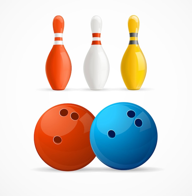 Groep Bowling Pins en Ballen Vector illustratie