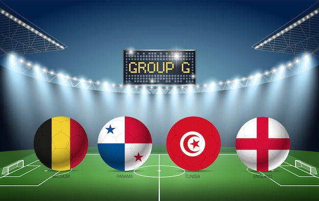 Vector groep g voetbaltoernooi rusland 2018 (belgië, panama, tunesië, engeland)