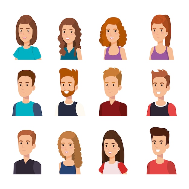 Groep jongeren avatars vector illustratie ontwerp