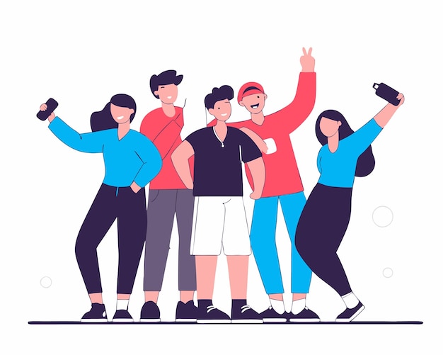 Groep jongeren die poseren voor een foto-illustratie