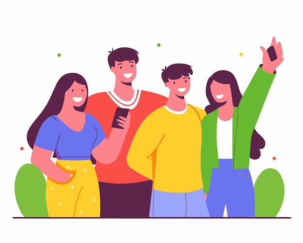 Groep jongeren die poseren voor een foto-illustratie