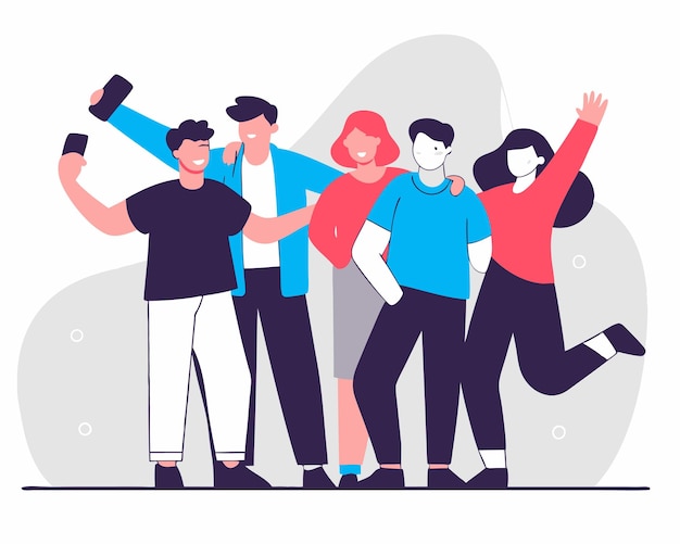 Groep jongeren die poseren voor een foto-illustratie