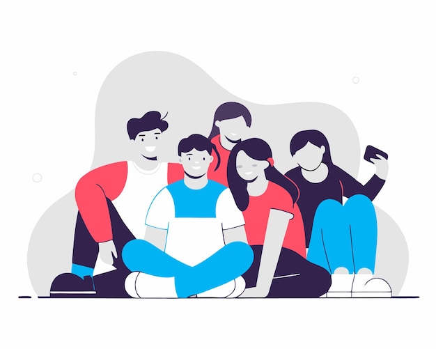 Groep jongeren die poseren voor een foto-illustratie