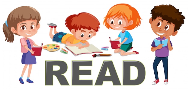 Groep kinderen lezen concept