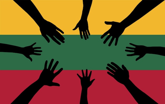 Groep Litouwen mensen verzamelen handen vector silhouet eenheid of steun idee