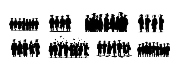 Groep mensen afstuderen silhouet geïsoleerd op witte achtergrond universiteit of universiteit student