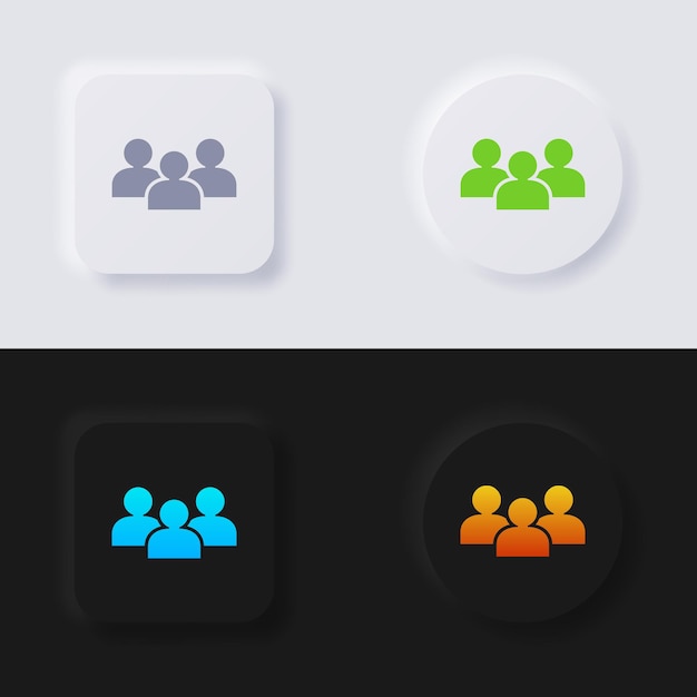 Groep mensen icon set, Multicolor neumorfisme knop soft UI Design voor webdesign.