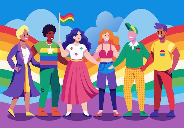 Vector groep mensen met een regenboogvlag
