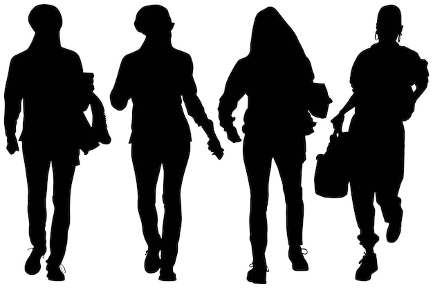 Groep modieuze silhouetmeisjes met tas