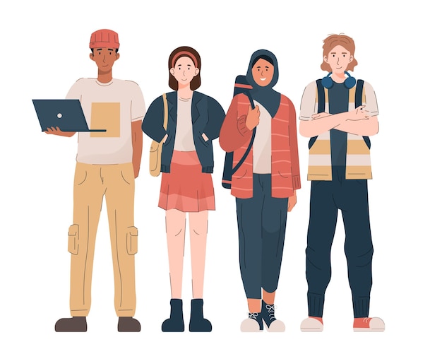 Groep multiculturele studenten die samen staan
