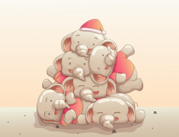 groep schattige baby olifanten gelukkig wachten kerstdag