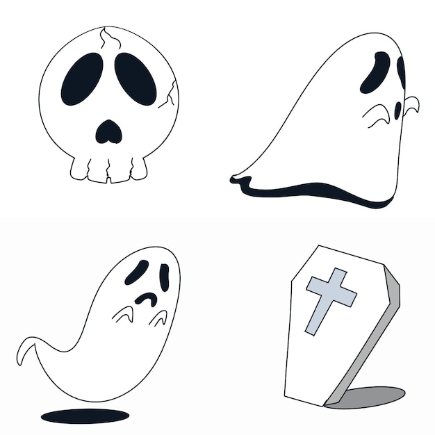 Groep set spook en schedel halloween hand tekenen cartoon horro element vector grafisch ontwerp