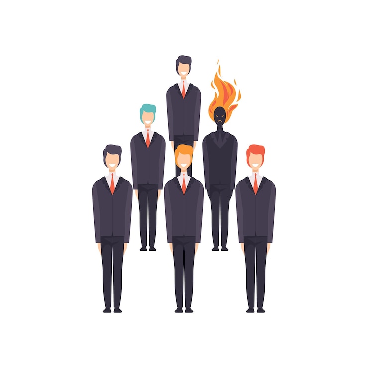 Vector groep succesvolle zakenlieden uitgeput overwerkte kantoormedewerker emotionele burn-out concept stress hoofdpijn depressie psychologische problemen vector illustratie geïsoleerd op een witte achtergrond