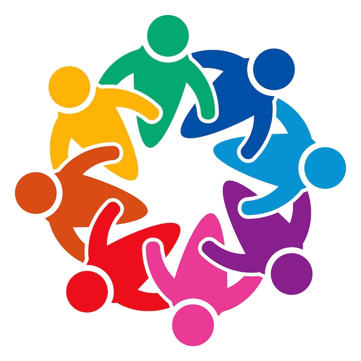 Vector groep van acht mensen logo in een cirkelpersonen teamwork