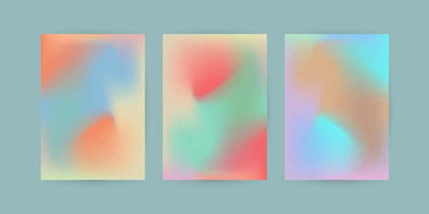 Groep van drie kleurrijke pastel abstracte en levendige gradiënt achtergronden Set van vector kleurrijke poster