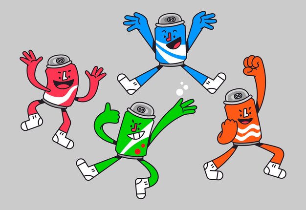 Groep van Fresh Soda Can Cartoon Character