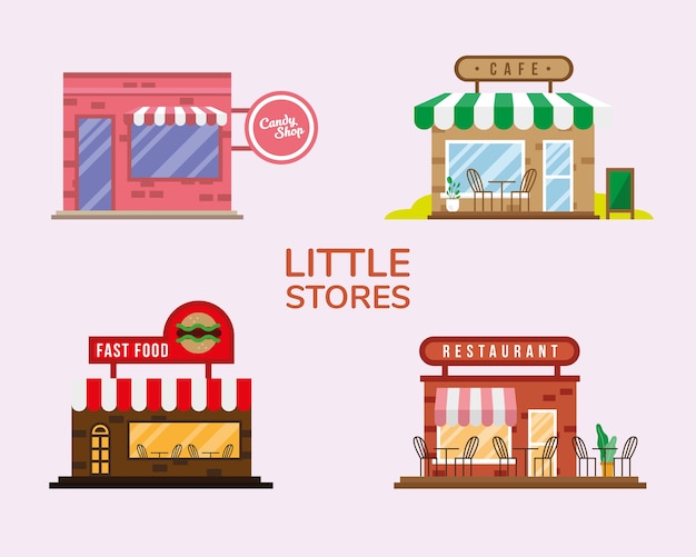 Groep van kleine winkels gevels vector illustratie ontwerp