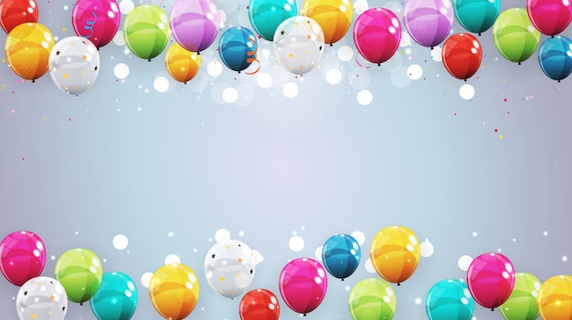 Vector groep van kleur glanzend helium ballonnen achtergrond