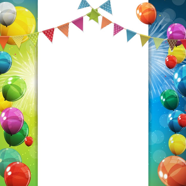 Groep van kleur glanzende Helium ballonnen achtergrond. Set van ballonnen en vlaggen voor verjaardag, jubileum, viering Party Decorations. Vector illustratie