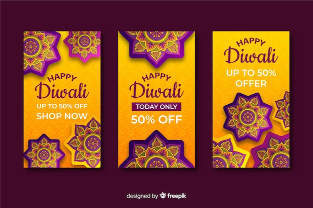 Vector groep verhalen van het diwalifestival instagram