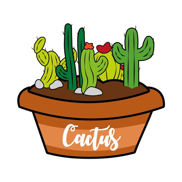 Vector groep verschillende gekleurde cactussen op een pot vector illustratie