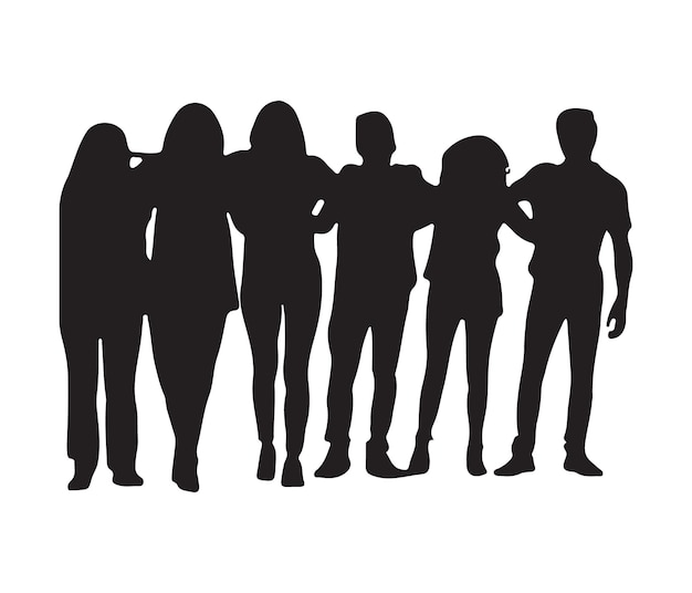 Groep vrienden die samen staan silhouet