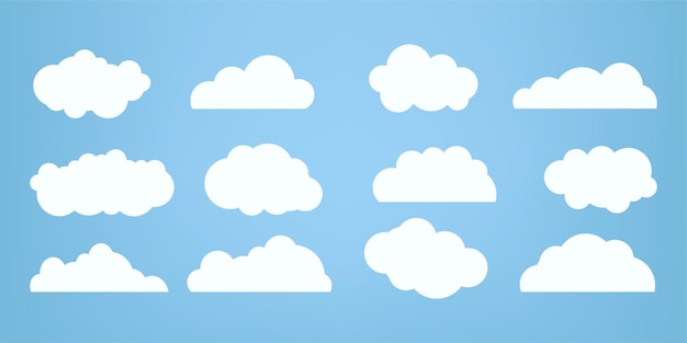 Groep wolken caroon stijl in een plat ontwerp en witte wolken collectie voor Set van papier snijden