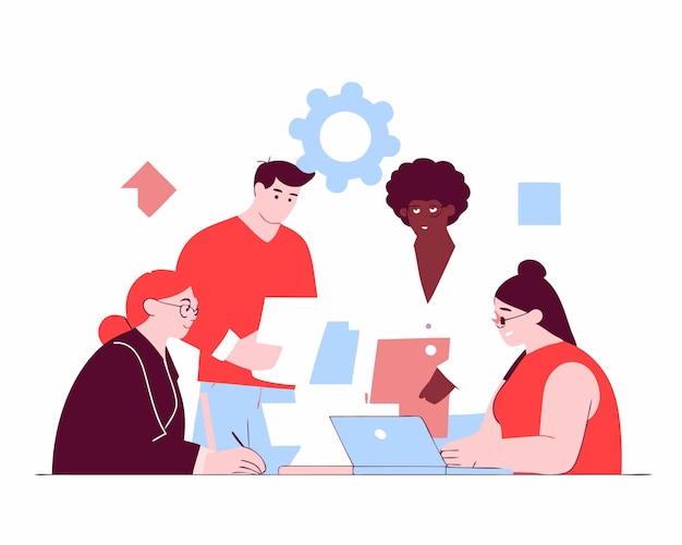 Groep zakenlieden met een portfolio illustratie van teamwerk