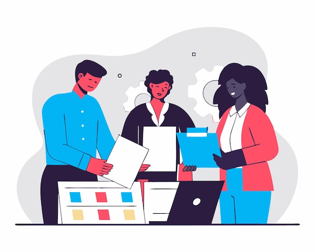 Groep zakenlieden met een portfolio illustratie van teamwerk