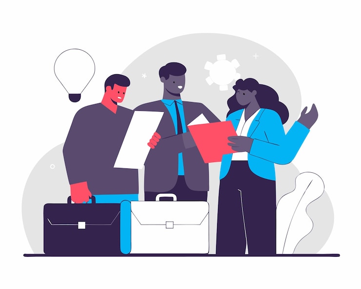 Vector groep zakenlieden met een portfolio illustratie van teamwerk