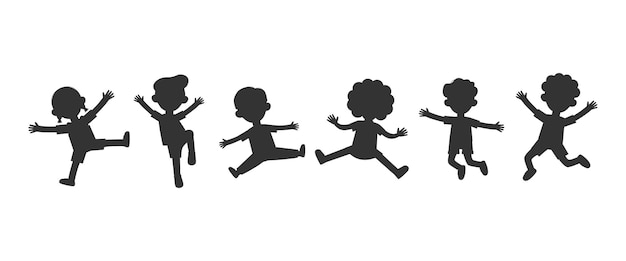 Groep zwarte kinderen silhouet spelen springen kinderen silhouetten dansen kind silhouetten springen