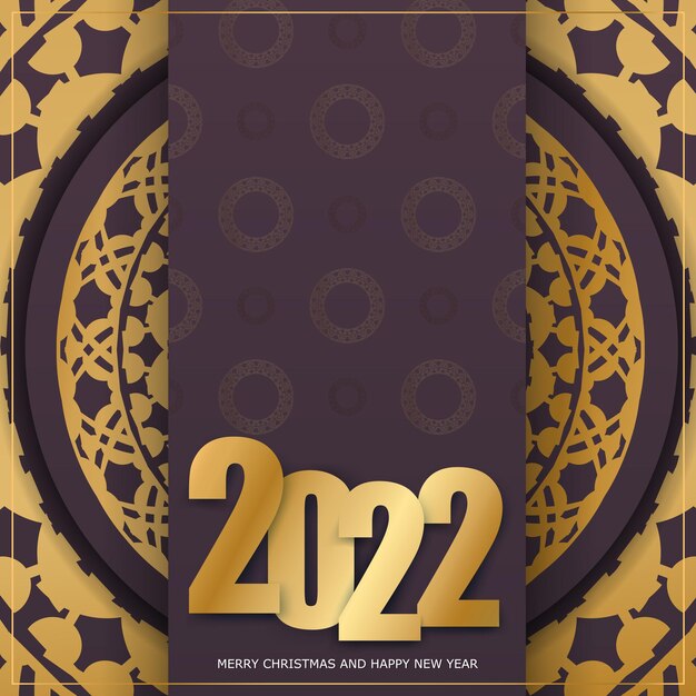 Groet Brochure Template 2022 Prettige Kerstdagen en Gelukkig Nieuwjaar bordeauxrode kleur met luxe gouden patroon