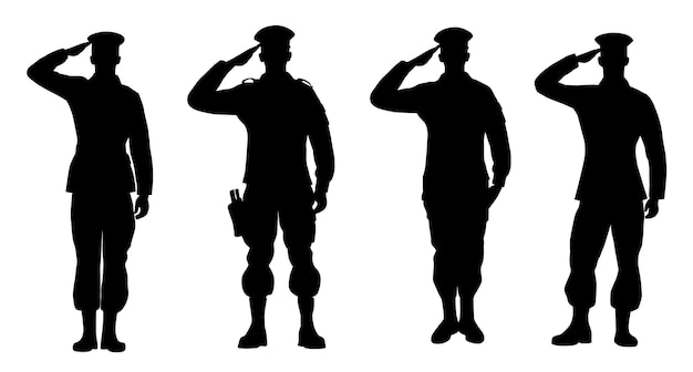 Groet soldaten silhouet van het groeten van legersoldaten die mannelijke legersoldaten groeten