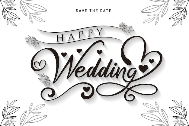 Vector groet van happy wedding belettering ontwerp