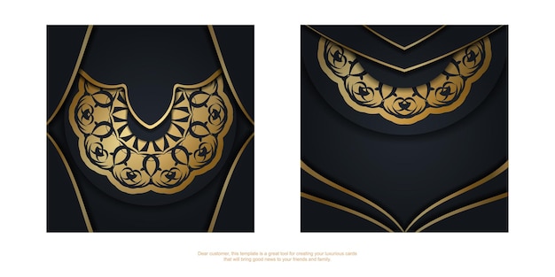 Groetenbrochure in zwart met Grieks goudpatroon voor uw ontwerp.