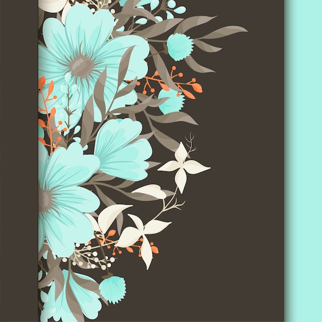 Groetkaart met bloemen, waterverf. Vector frame