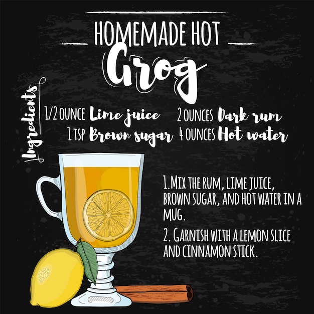 Grog Hot Drink illustratie recept op blackboard