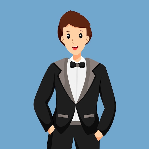 Groom in Black Suit Character Design Illustration