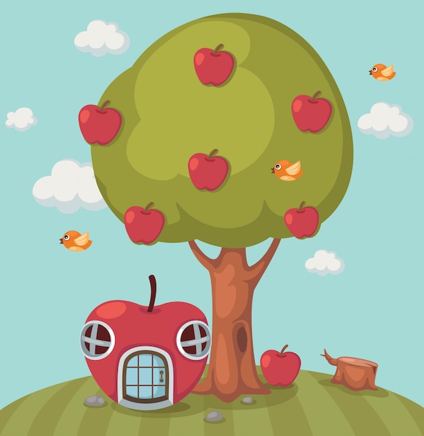 Groot boomappel en appelhuis
