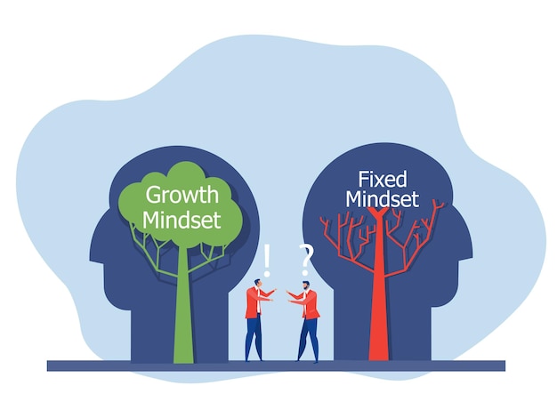Groot hoofd mens denken groei mindset verschillende vaste mindset concept vector